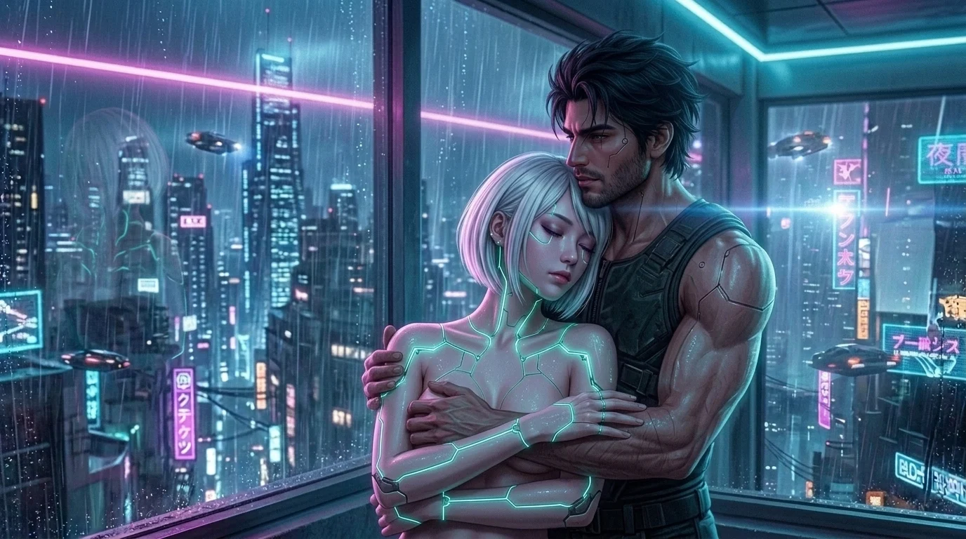 Akari-Nine glowing in the neon afterglow of the neural rewrite