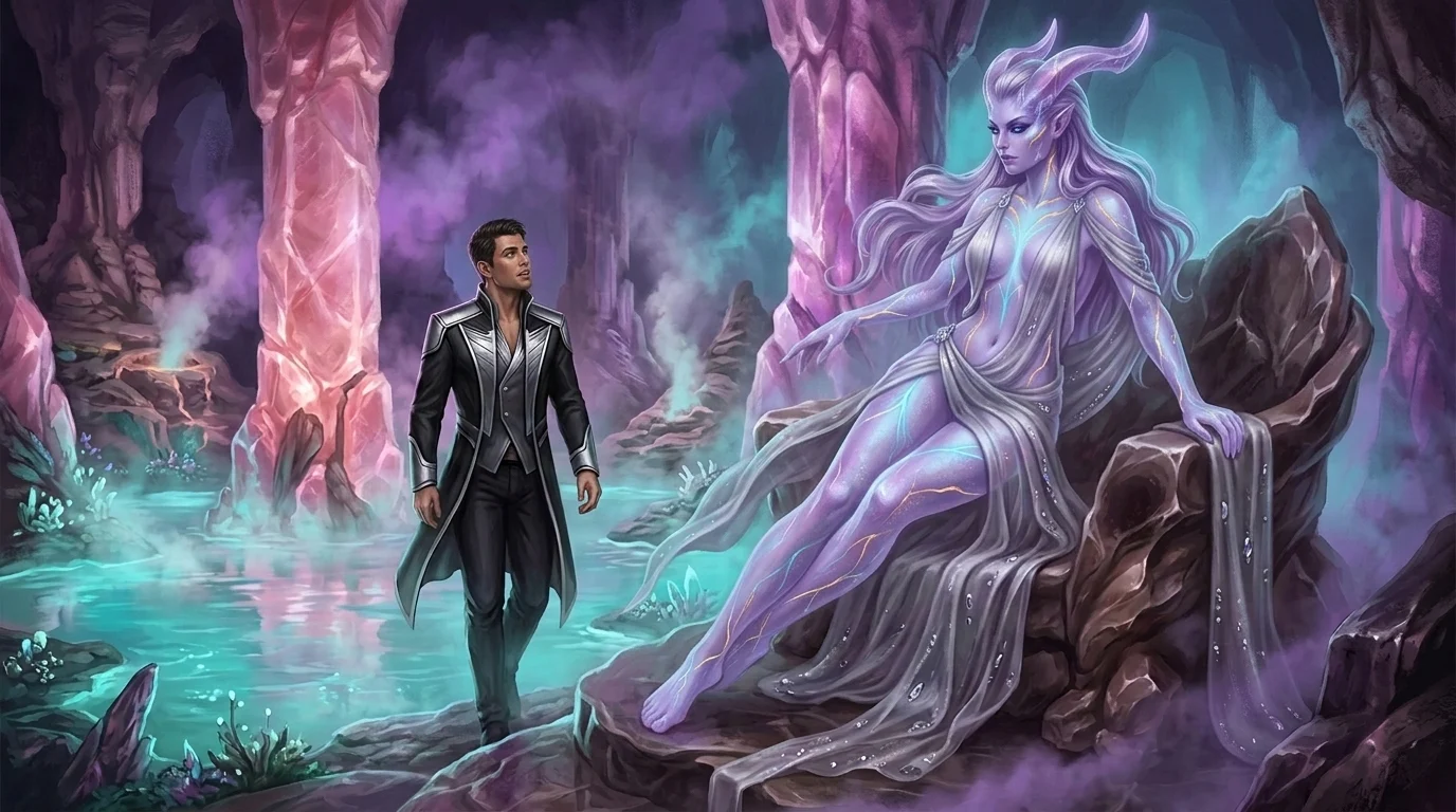 Empress Nyxara reclining upon the smoking quartz throne of Caelum-IV