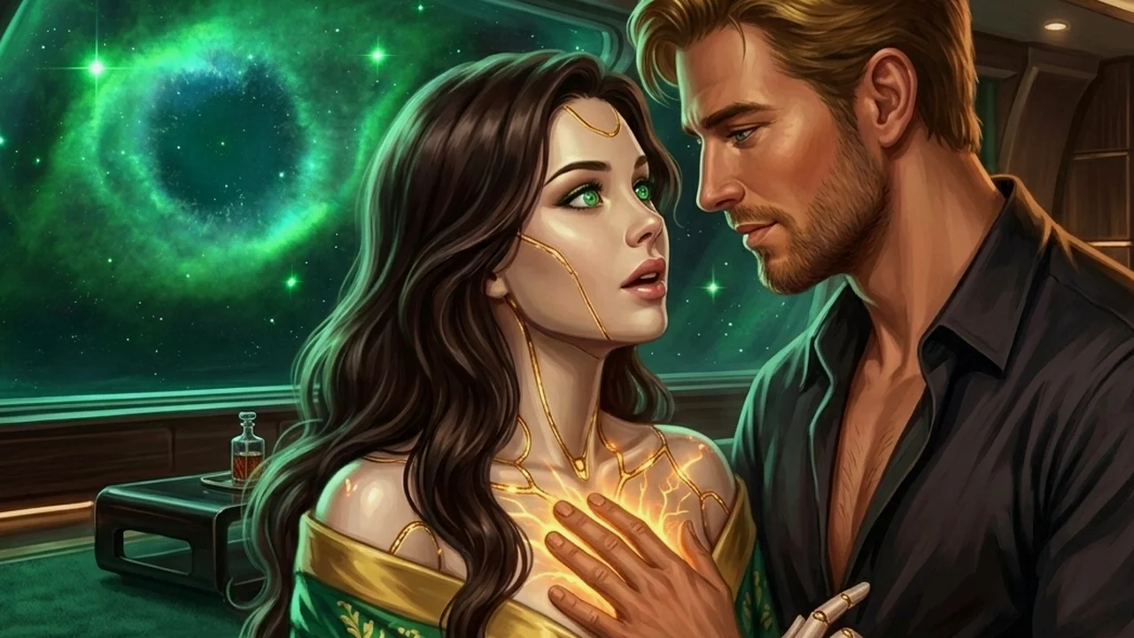 Passionate union as Oriana's rose-gold circuitry blazes with unthrottled sensation