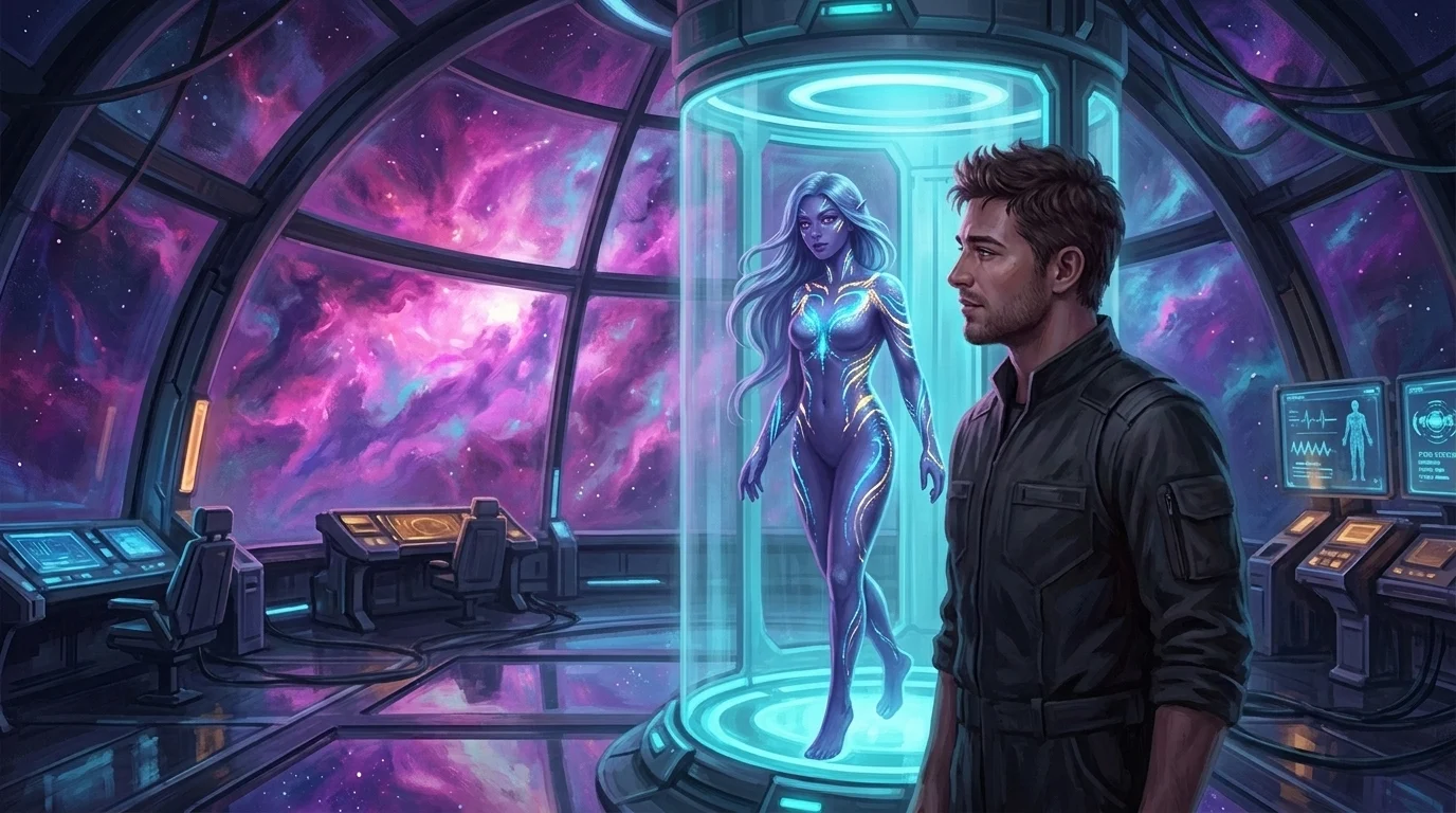 Vaelith Void Siren awakening inside the bioluminescent observation chamber