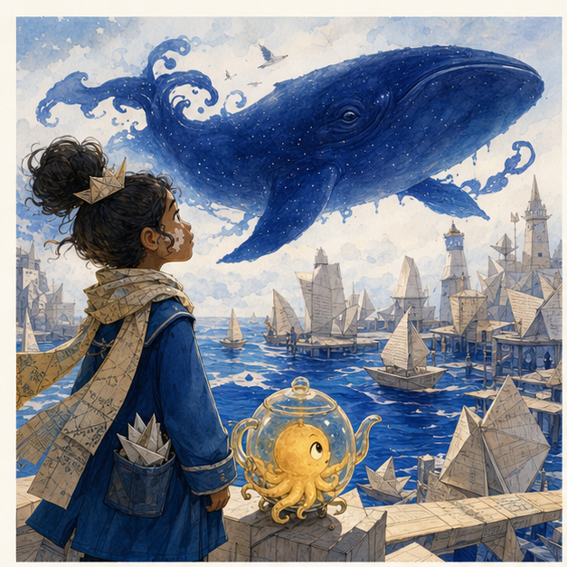 The Ink-Whale Above Paper Harbor