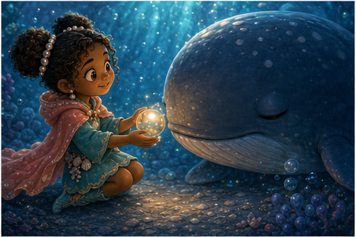 Mina returns a song pearl to a sleepy whale calf.