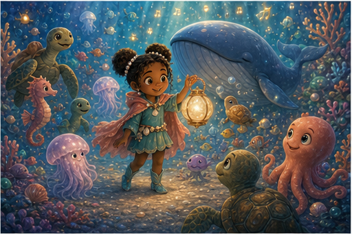 The reef glows again while Mina and friends listen together.