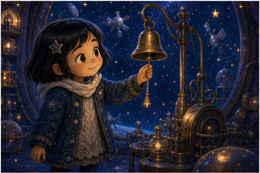 Sora rings a soft satellite bell beside the moon cradle.