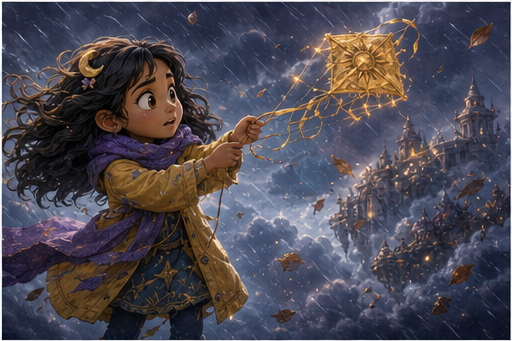 A storm gust tangles the golden kite again.