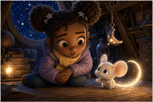 The moon mouse shows Mira its fading crescent tail.