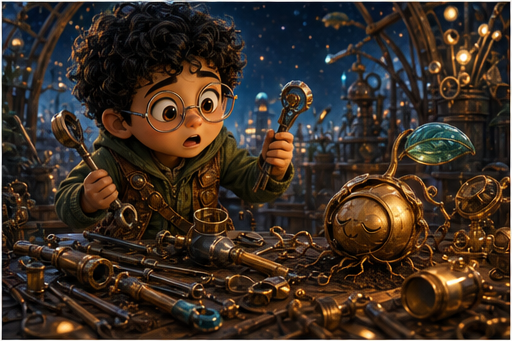 Niko tries too many tools and the brass seed curls tighter.