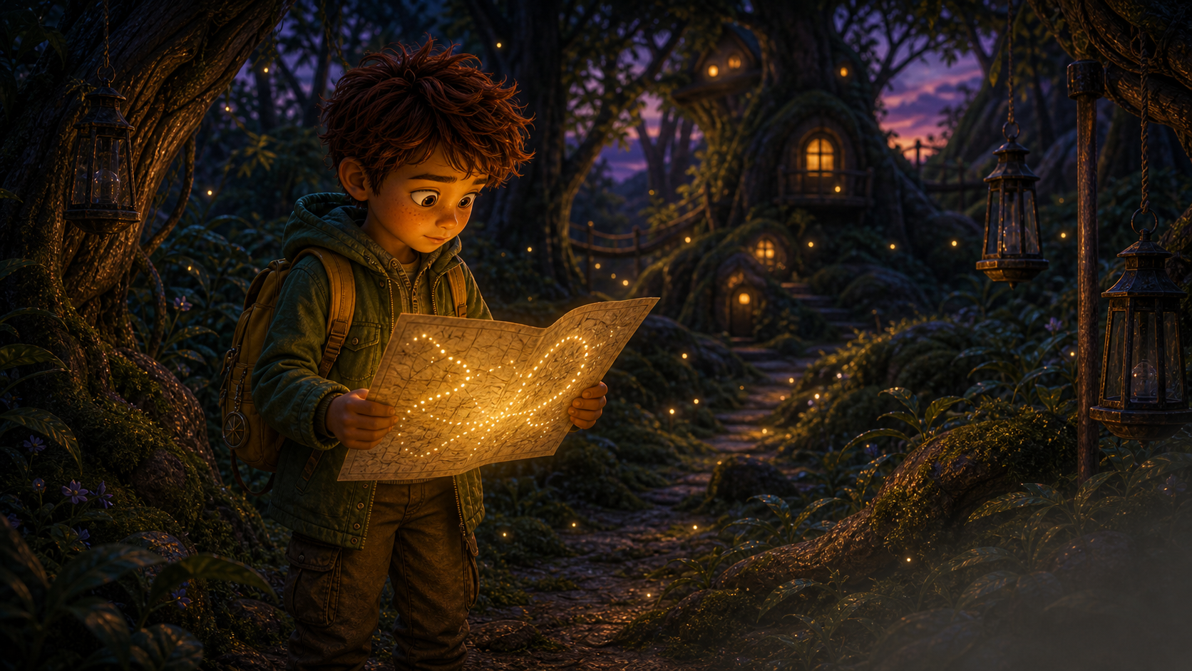 Ari opens the map and sees dim firefly paths.