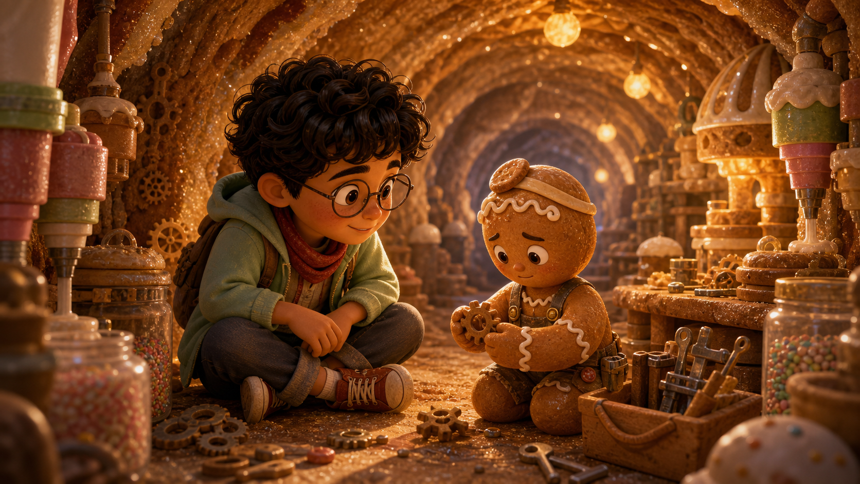 Bo meets a shy gingerbread mechanic with a tiny gear.