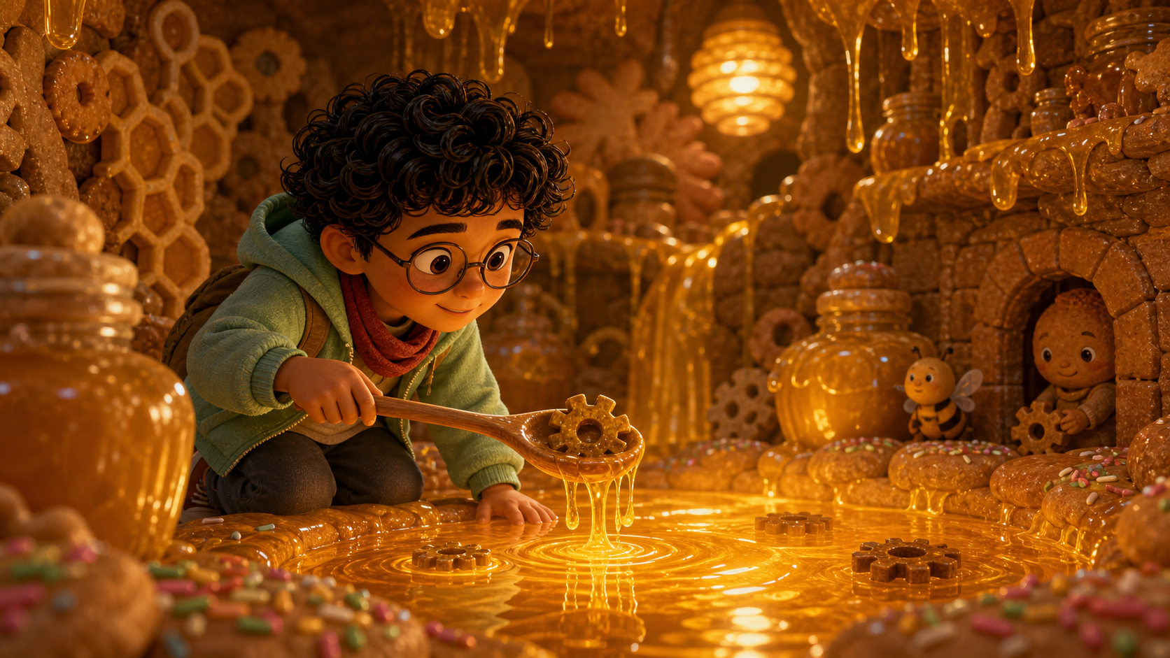 Bo finds the missing sprinkle gear stuck in honey.