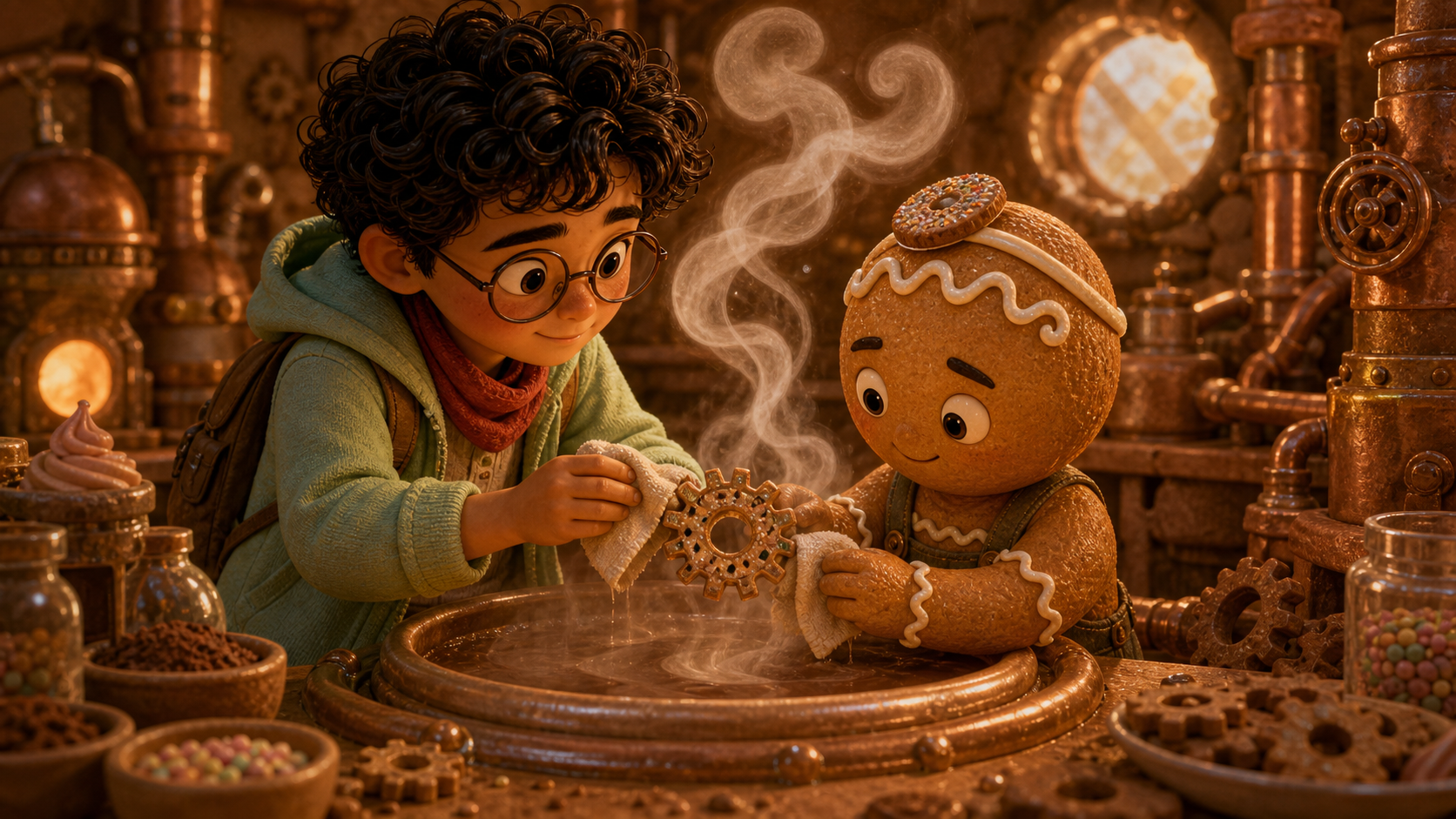 Bo cleans the sprinkle gear with cocoa steam.