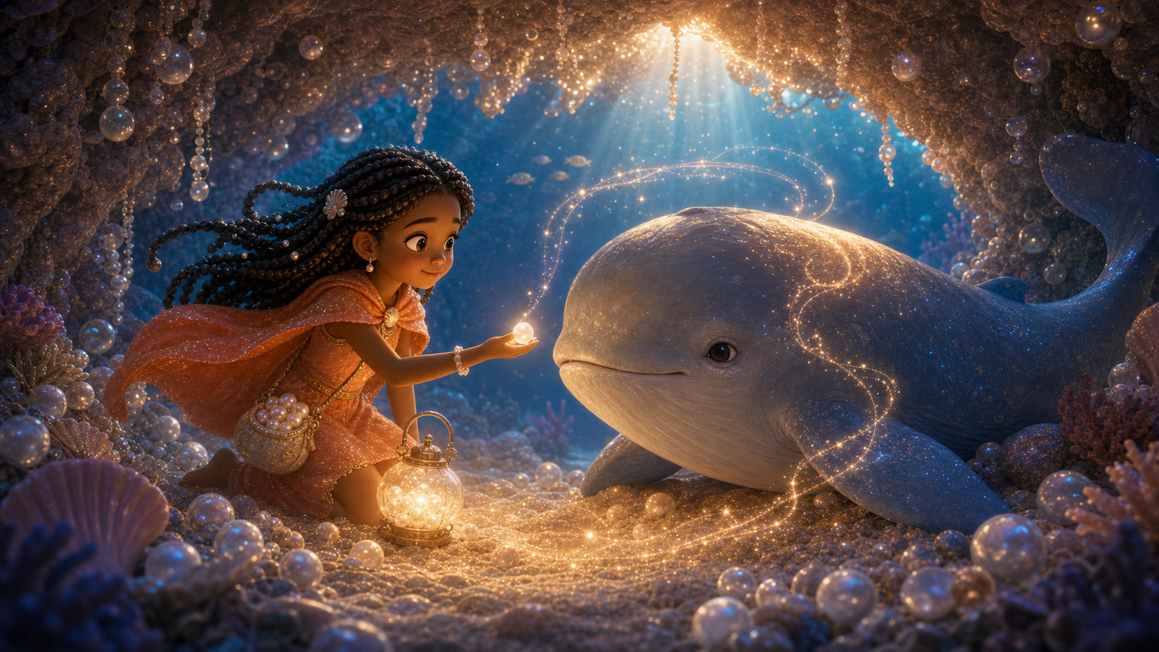 Mina returns a song pearl to a sleepy whale calf.