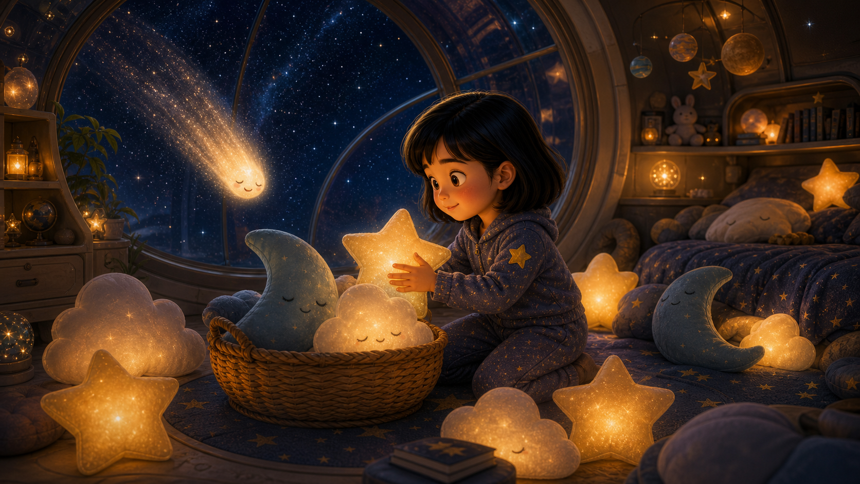 Sora gathers soft starlight pillows.